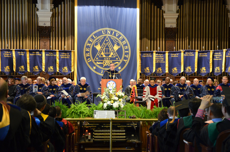 President John A. Fry speaking at the 2015 Drexel Convocation.